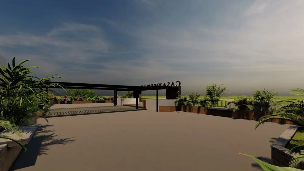 Terrace with pergola, planters and seating